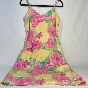 Lilly Pulitzer White Label Butterfly Floral Silk Blend Spaghetti Slip Dress 8
